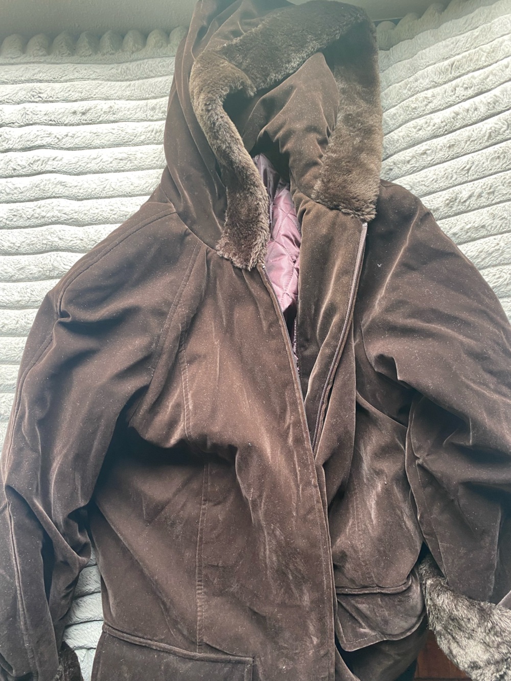 Vintage White Stag Brown Velvet Quilted Hooded Jacket Coat Plus Size 2XL 16W 20W